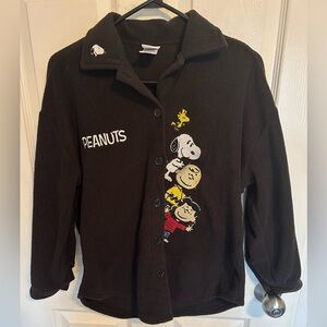 Peanuts Black Fleece Button-Down Shirt with Character Stack Embroidery